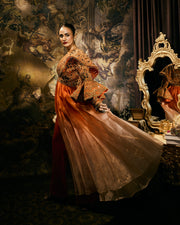 Orange Embellished Jacket With Bustier and Pants