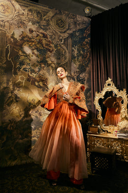 Orange Embellished Jacket With Bustier and Pants