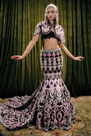 Embellished Mermaid Lehenga Set With Hooded Cape