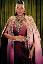 Embellished Long Ombre Cape and Jumpsuit