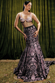 Crystal-Cutwork Mermaid Lehenga With Brocade Bralette