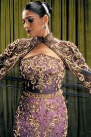 Embellished Mermaid Lehenga With Sheer Cape