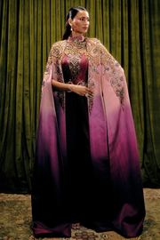 Embellished Long Ombre Cape and Jumpsuit