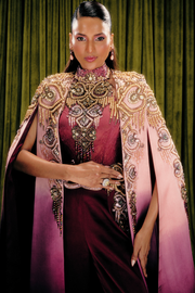 Embellished Long Ombre Cape and Jumpsuit