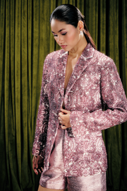 Crystal patchwork blazer paired with  shorts