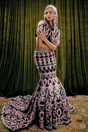 Embellished Mermaid Lehenga Set With Hooded Cape