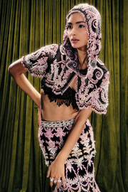 Embellished Mermaid Lehenga Set With Hooded Cape