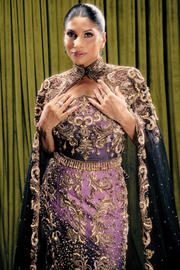Embellished Mermaid Lehenga With Sheer Cape