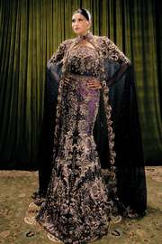 Embellished Mermaid Lehenga With Sheer Cape