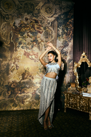 Silver Embellished Blouse With Asymmetrical Skirt