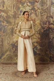 Ivory Long Jacket With Straight Pants