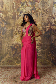 Hot Pink Concept Saree With Blouse