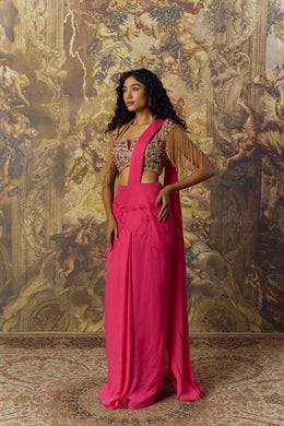 Hot Pink Concept Saree With Blouse