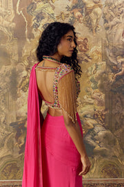 Hot Pink Concept Saree With Blouse