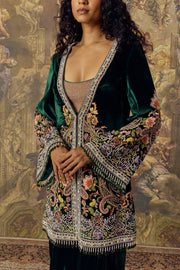 Emerald Green Jacket, Bustier and Farsi Salwar Set