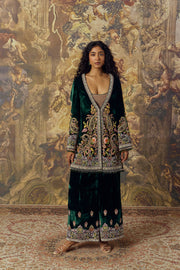 Emerald Green Jacket, Bustier and Farsi Salwar Set