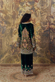 Emerald Green Jacket, Bustier and Farsi Salwar Set