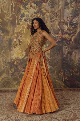 Rust Orange Crushed lehenga set