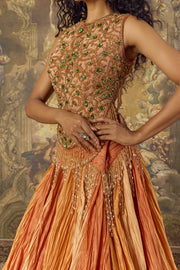Rust Orange Crushed lehenga set