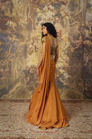 Burnt Orange Concept Saree With Gold Blouse
