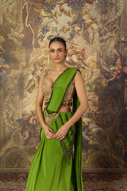 Gold Zardozi Blouse With Green Concept Saree
