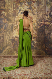 Gold Zardozi Blouse With Green Concept Saree