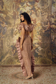 Mocha Ruffled Blouse–Concept Skirt Set
