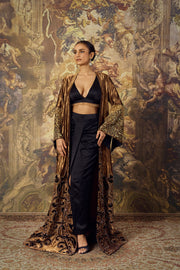 Bronze Long Cape With Bustier and Skirt