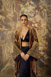 Bronze Long Cape With Bustier and Skirt