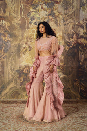 Dusty Pink Tasseled Blouse With Garara