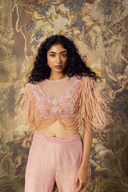 Dusty Pink Tasseled Blouse With Garara