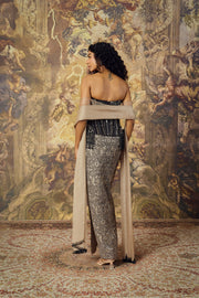 Black Corset With Embellished Dusty Champagne Skirt