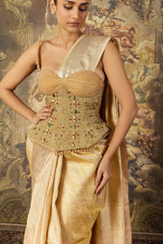 Gold Zardozi Corset With Kanjivaram Saree