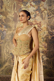 Gold Zardozi Corset With Kanjivaram Saree