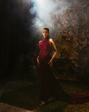 Deep red halter-neck gown