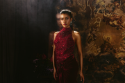 Deep red halter-neck gown