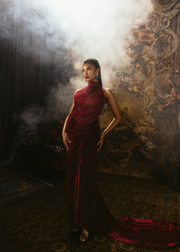 Deep red halter-neck gown
